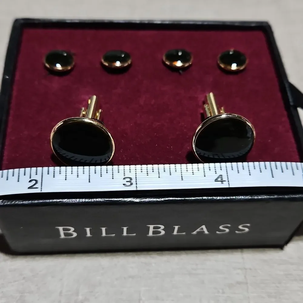 Bill Blass 🎁 Black and Gold Color Cufflinks and Studs